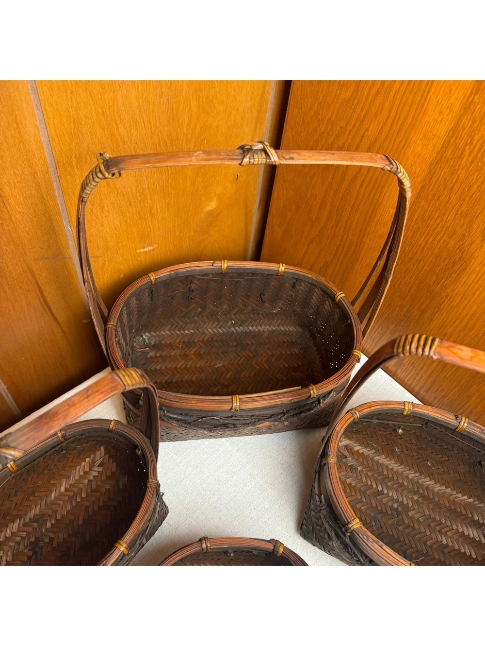 Handmade Woven Nesting Market Baskets Set Of 4 Rustic Farmhouse Decor